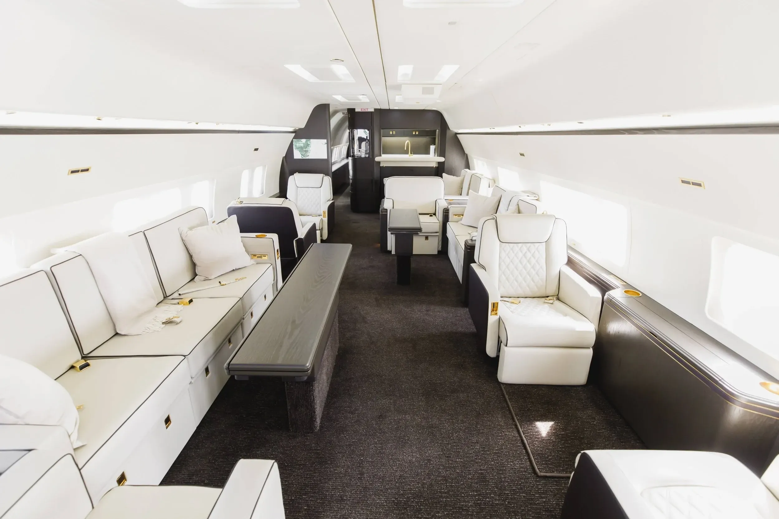 Empty business jet cabin ready for pre-embarkation aircraft disinsection