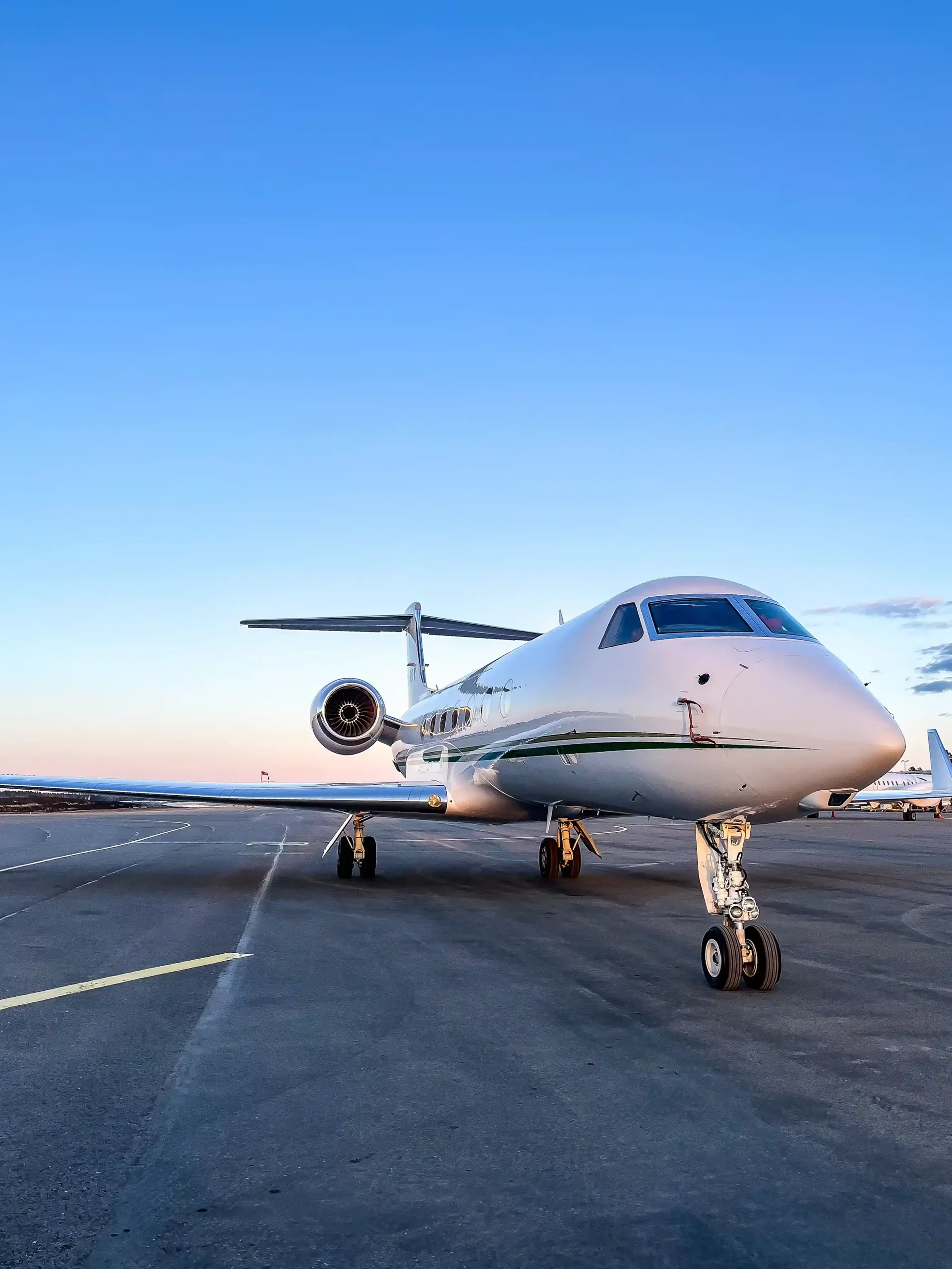 Gulfstream gleaming at golden hour after a wash and polish