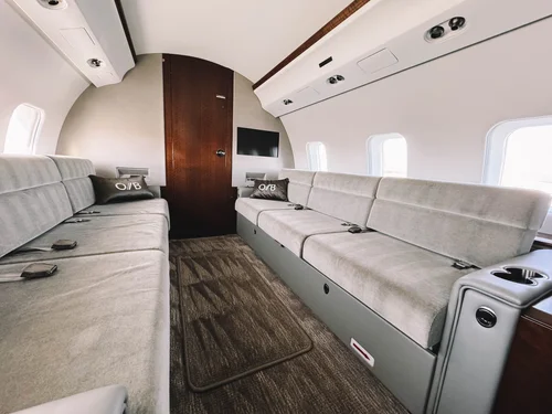 Business jet cabin carpet after shampoo and extraction